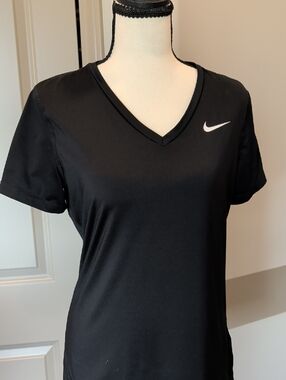 Nike Black V-Neck Short Sleeve Athletic Tee with White Swoosh